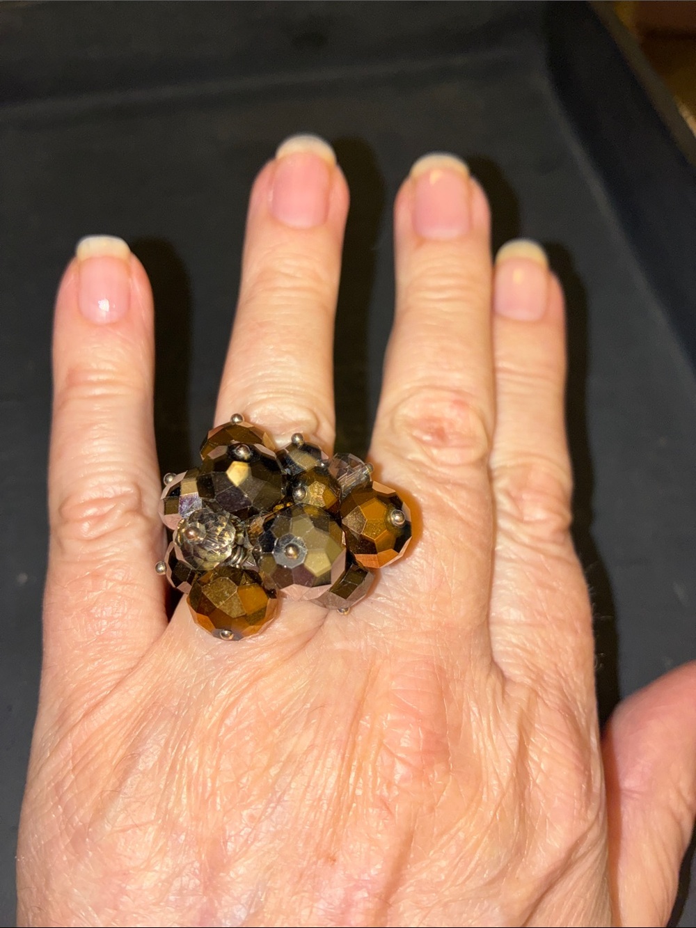 Cluster Cocktail Stretch Ring in Smoky Brown Crystal